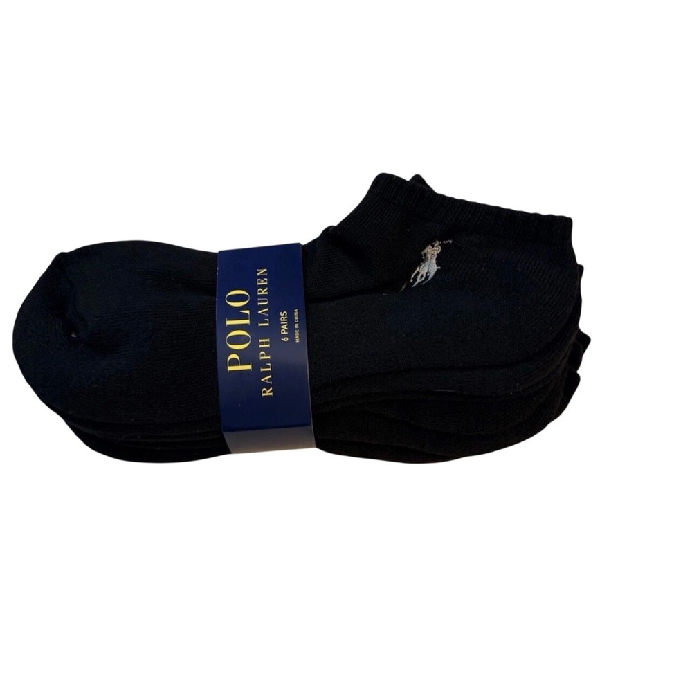Polo Ralph Lauren Socks‎ Mens 9-11 Black New 6 Pairs Ankle Low Cut Pony Logo
